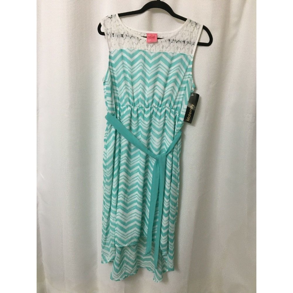 NWT New Recruit Maternity Dress Turquoise Chevron Stripe Size Large DR3